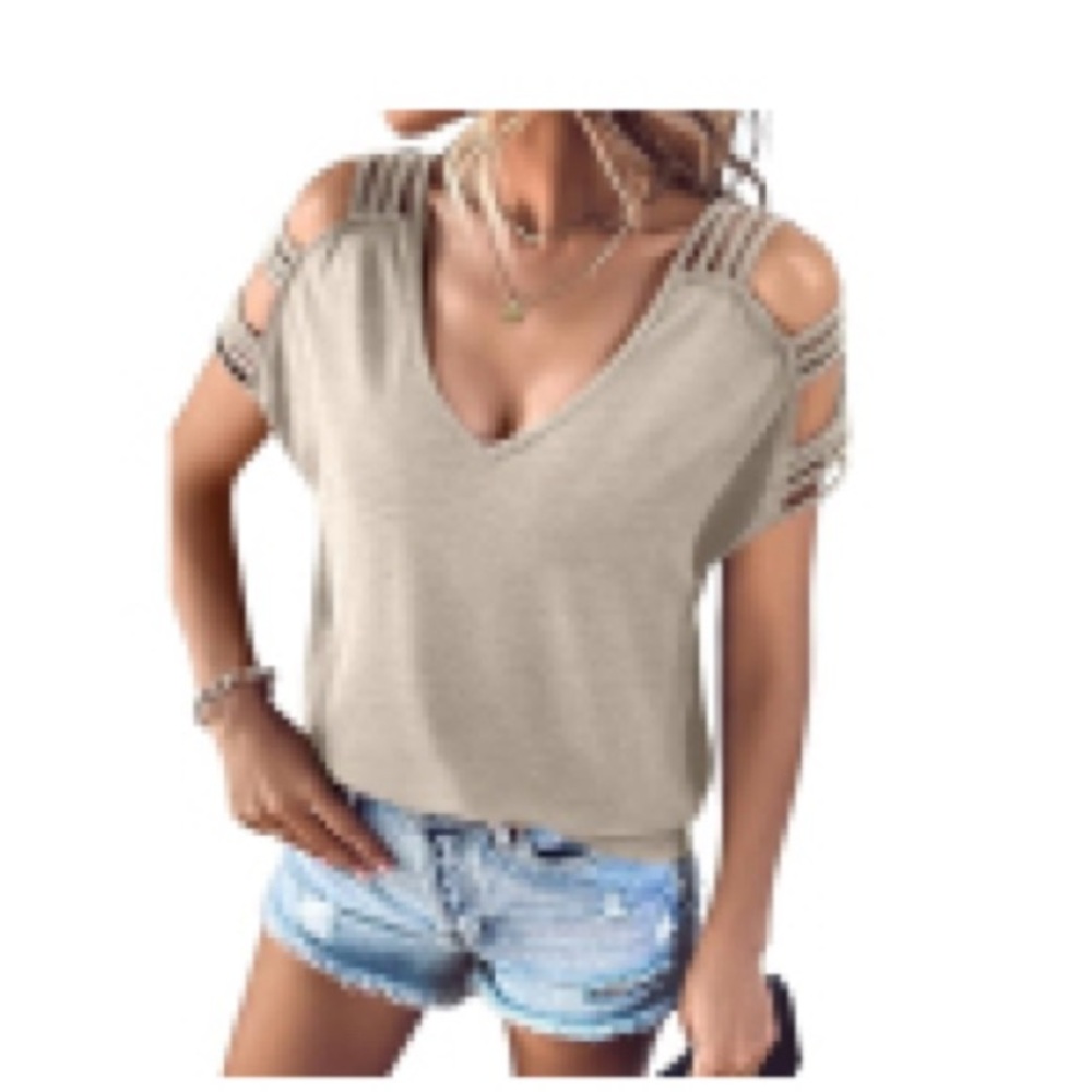 Women's Ladder Cut Out Shirt Khaki M